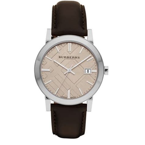 burberry fawn dial brown leather mens watch bu9011